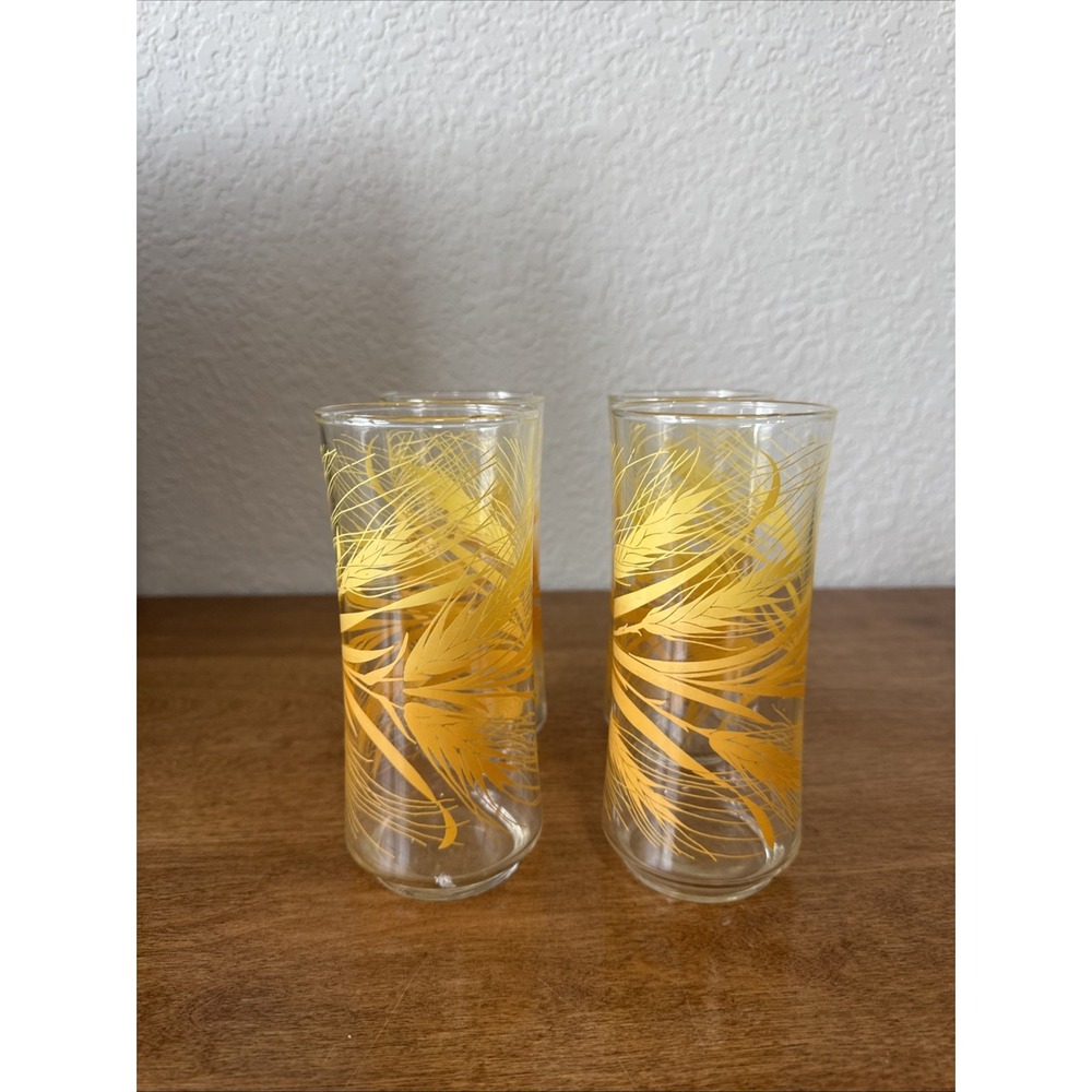 VTG  Libbey Golden Wheat Harvest Tumblers  16 oz. Drinking Glasses Set of 4